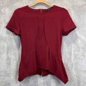 BCBGMAXAZRIA Burgundy Feminine Peplum Top Wmn S Minimalist Capsule Elevated